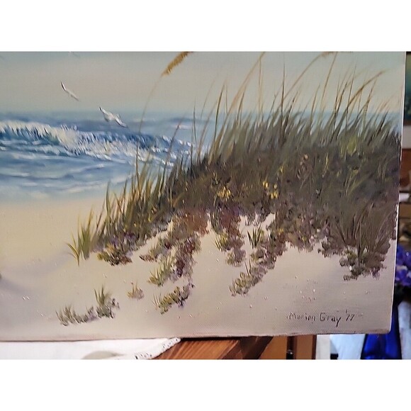 Vintage Original Oil Painting on canvas seascape by Marion Gray '77 Nederland Tx - Picture 6 of 12